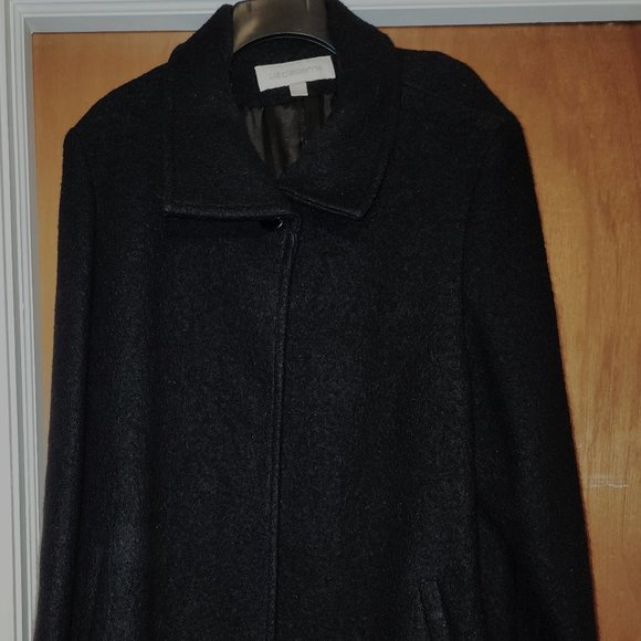 Women's Liz Claiborne Black Textured Wool Full Length Winter Coat Size 16 - Picture 1 of 5